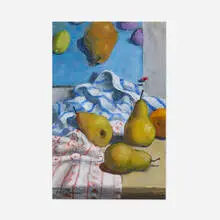Fruit and Kitchen Towels (Small #2) by Paul Wonner, 2000-01, acrylic and charcoal on paper, sold May 2022