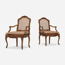 Louis XV, Provincial fauteuils à la reine, pair, carved walnut, caning