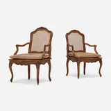 Louis XV, Provincial fauteuils à la reine, pair, carved walnut, caning