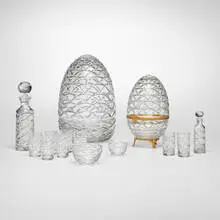 Fabergé, Egg-form caviar and vodka serving sets, set of two