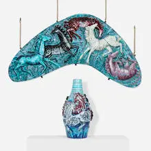 Otello Rosa, Cinque Cavalli wall relief and vase, c. 1963, glazed stoneware