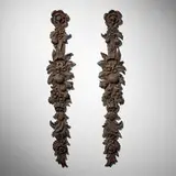 Antique, Wall ornaments with floral and foliate motifs, pair, carved wood
