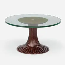 Occasional table by Osvaldo Borsani, c. 1945, mahogany, glass with gold leaf, sold May 2025
