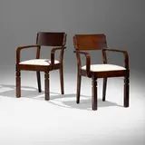 Charles Dudouyt, Armchairs, pair, c. 1945, oak, upholstery
