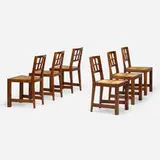 attribution Francis Jourdain, Dining chairs, set of six, c. 1915, mahogany, rush