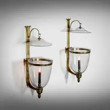 Regency Style, Hurricane candle sconces, pair, brass, glass
