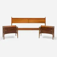 William Hinn, Swedish Guild Collection nightstands, pair and king-size headboard