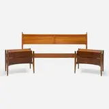 William Hinn, Swedish Guild Collection nightstands, pair and king-size headboard