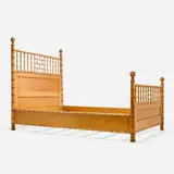 R.J. Horner & attribution Co., Aesthetic Movement full-size bed frame, carved maple, bird's-eye maple