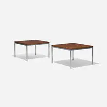 occasional tables model 2514, pair by Florence Knoll, 1958, walnut, chrome-plated steel, sold Feb 2016