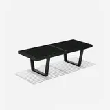 George Nelson & Associates, slat bench, model 4690, 1946, lacquered wood, leather, vinyl