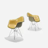 Charles and Ray Eames, DAR-1s, pair, 1951, molded fiberglass, Naugahyde, zinc-plated steel, rubber, plastic