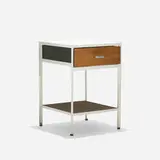 Steelframe nightstand by George Nelson & Associates, 1950, laminate, enameled steel, walnut, aluminum, sold Feb 2016
