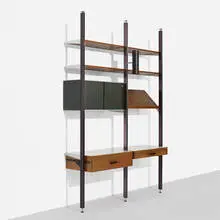 CSS (Comprehensive Storage System) by George Nelson & Associates, 1959, walnut, enameled steel, aluminum, laminated wood, sold Feb 2016