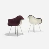 Charles and Ray Eames, DAX-1s, pair, 1950, molded fiberglass, upholstery, zinc-plated steel, rubber