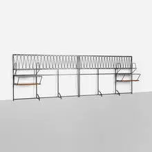Salterini, headboards, pair, c. 1955, enameled steel, milk glass, walnut