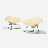 Harry Bertoia, Large Diamond chairs, pair, 1952, enameled steel, upholstery