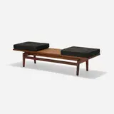 Jens Risom, bench, model T621, 1955, walnut, upholstery