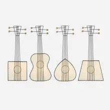 Frederic Weinberg, collection of four guitar sconces, c. 1955, enameled steel, parchment, gilt wood