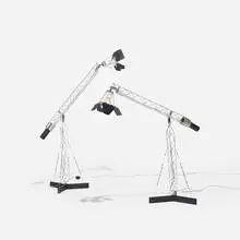 Crane table lamps, pair by C. Jeré, c. 1970, chrome-plated steel, enameled steel, sold Feb 2016