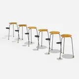 Tony Paul, set of six stacking occasional tables from the Tempo Group, c. 1955, enameled steel, ash plywood