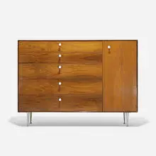 Thin Edge cabinet, model 5245 by George Nelson & Associates, 1952, rosewood, aluminum, porcelain, sold Feb 2016