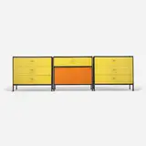 Steelframe cabinets, set of three by George Nelson & Associates, 1950, enameled steel, lacquered wood, laminate, polished aluminum, sold Feb 2016