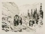 Carl Rungius, Out of the Canyon, Drypoint Etching