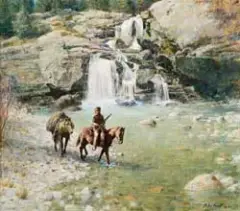 John Walter Scott, Waterfall Crossing, Oil on canvas mounted on board