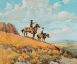 Men on Horseback by Olaf Wieghorst, Oil on canvas, sold Apr 2017