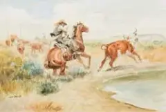 Joe Beeler, Difference of Opinion, Watercolor
