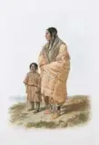 Karl Bodmer, Dacota Indinerin Und Assinisibion Madchen Indienne Dacota Et Jeune Fille Assinisibion, Hand colored aquatint