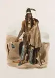 Karl Bodmer, Abdih-Hiddisch, Hand colored aquatint