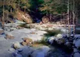Mark Boedges, Out of the Mountains, Oil on canvas mounted on board