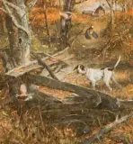 Robert Kennedy Abbett, Pointer with Bobwhite Quail, Oil on board