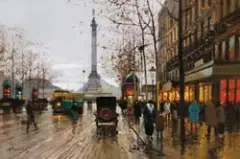 Édouard Cortès, Place De La Bastille, Oil on canvas