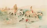 Charles Russell, Indian Women Crossing Stream 1894, Watercolor