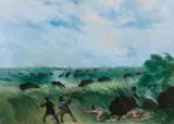 George Catlin, Stampede of a Buffalo Her, Oil on canvas