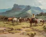 Ponies in Pasture by Olaf Wieghorst, Oil on canvas, sold Apr 2017