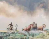 Carl Oscar Borg, Navajo Herding Wild Horses, Gouache