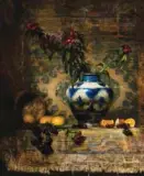 David Leffel, Sweet William and Oranges, Oil on canvas