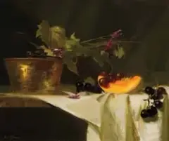 Sherrie McGraw, Brass Pot with Cantaloupe, Oil on board