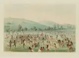 George Catlin, Ball Play, Hand Colored Lithograph