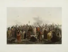 Karl Bodmer, Scalp Dance of the Minitarres, Hand Colored Lithograph