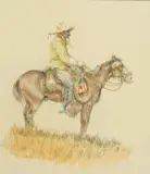 Olaf Wieghorst, Mexican Vaquero Profile on Horse, Watercolor