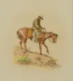 Olaf Wieghorst, Cowboy On Horseback, Watercolor
