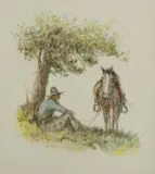 Olaf Wieghorst, Cowboy Sitting Under Tree, Watercolor