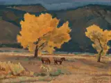 Maynard Dixon, Cottonwoods in Storm, Oil on board