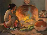 E. Irving Couse, Firelight, Oil on board