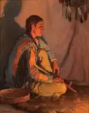 Joseph Henry Sharp, Hunting Son-Firelight, Oil on canvas